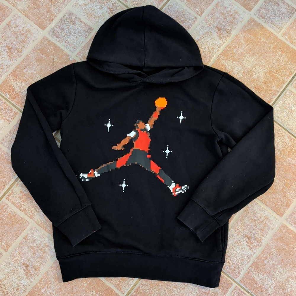 Jordan Hoodie Boys L Black Pixelated Jumpman Graphic Pullover